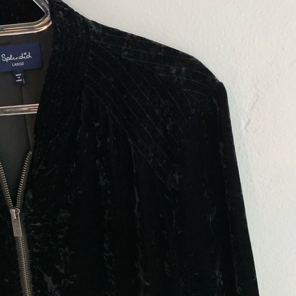 Splendid Black Crush Velvet Bomber Zip Up Jacket L - Picture 2 of 10